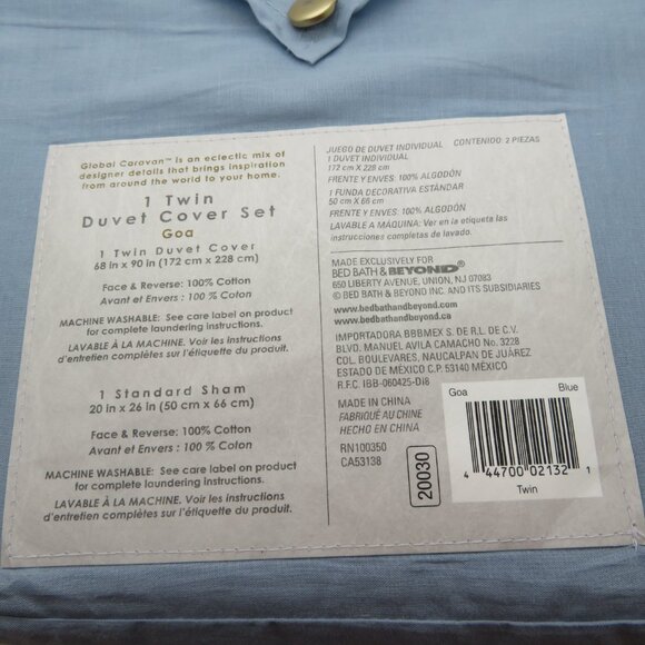 Twin Duvet Global Caravan Standard Sham Blue Floral Casual Cover 2 Piece Set Goa - Picture 7 of 12